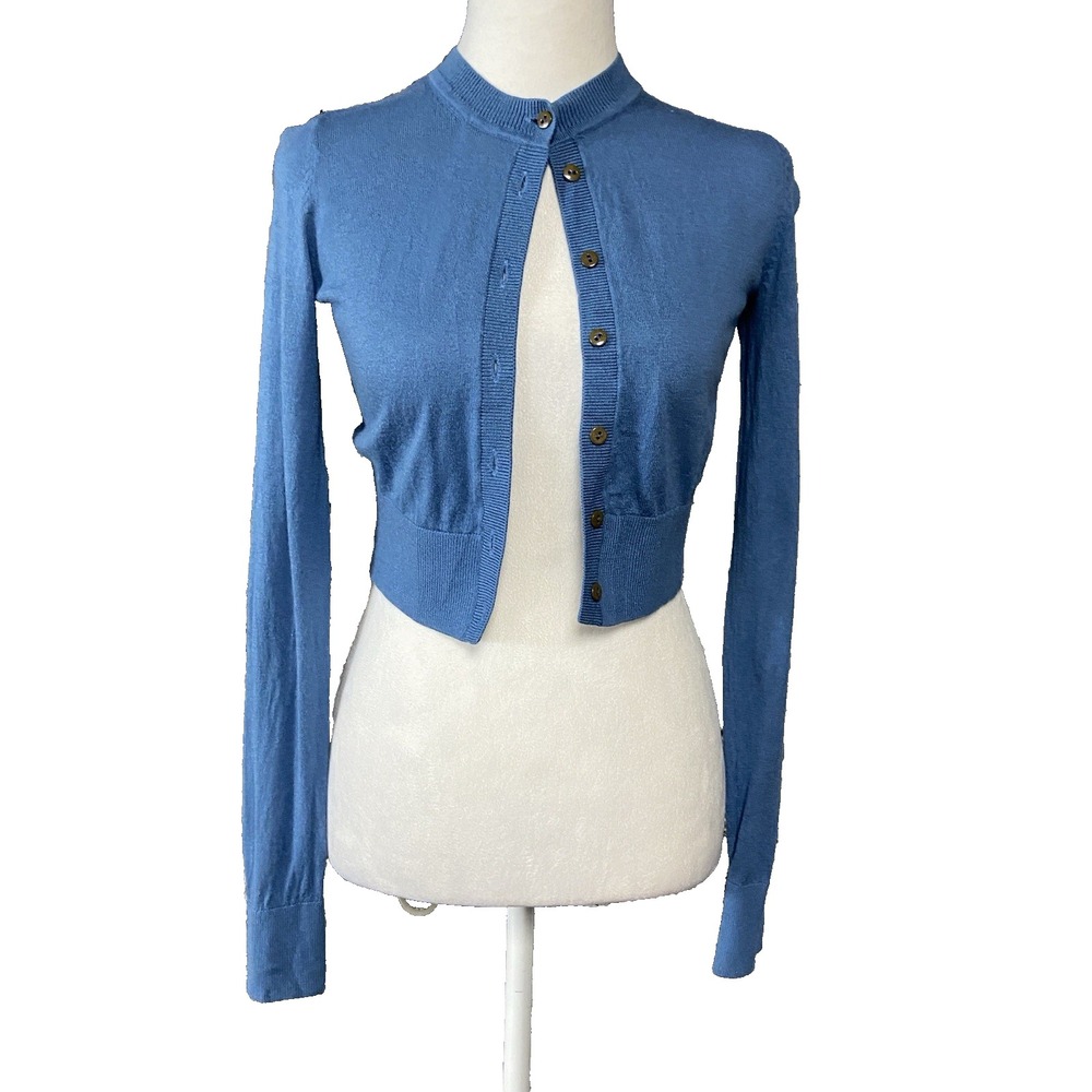 Sunday Best Womens Cropped Sweater Cardigan XS Blue Button‎ Front Casual Preppy